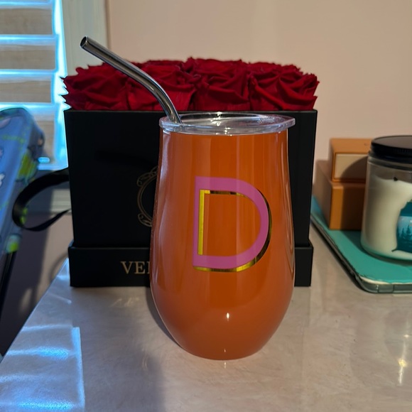 Brand new- never used. Stainless Steel Letter “D” Cup with Stainless Steel Straw - Picture 1 of 4